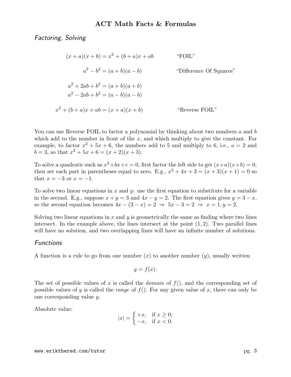 Act Math Formula Sheet