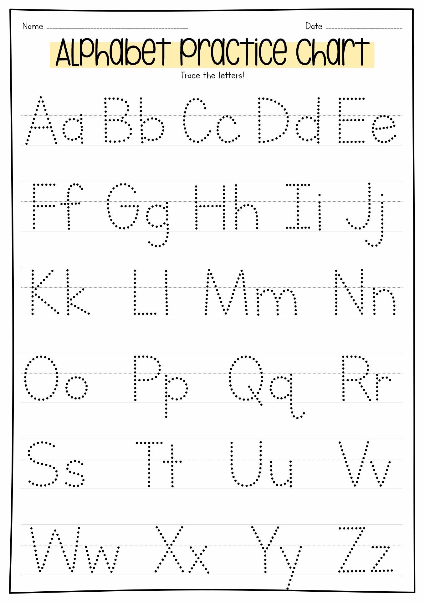 Alphabet tracing worksheets for kids to practice uppercase and lowercase letters at their own pace.