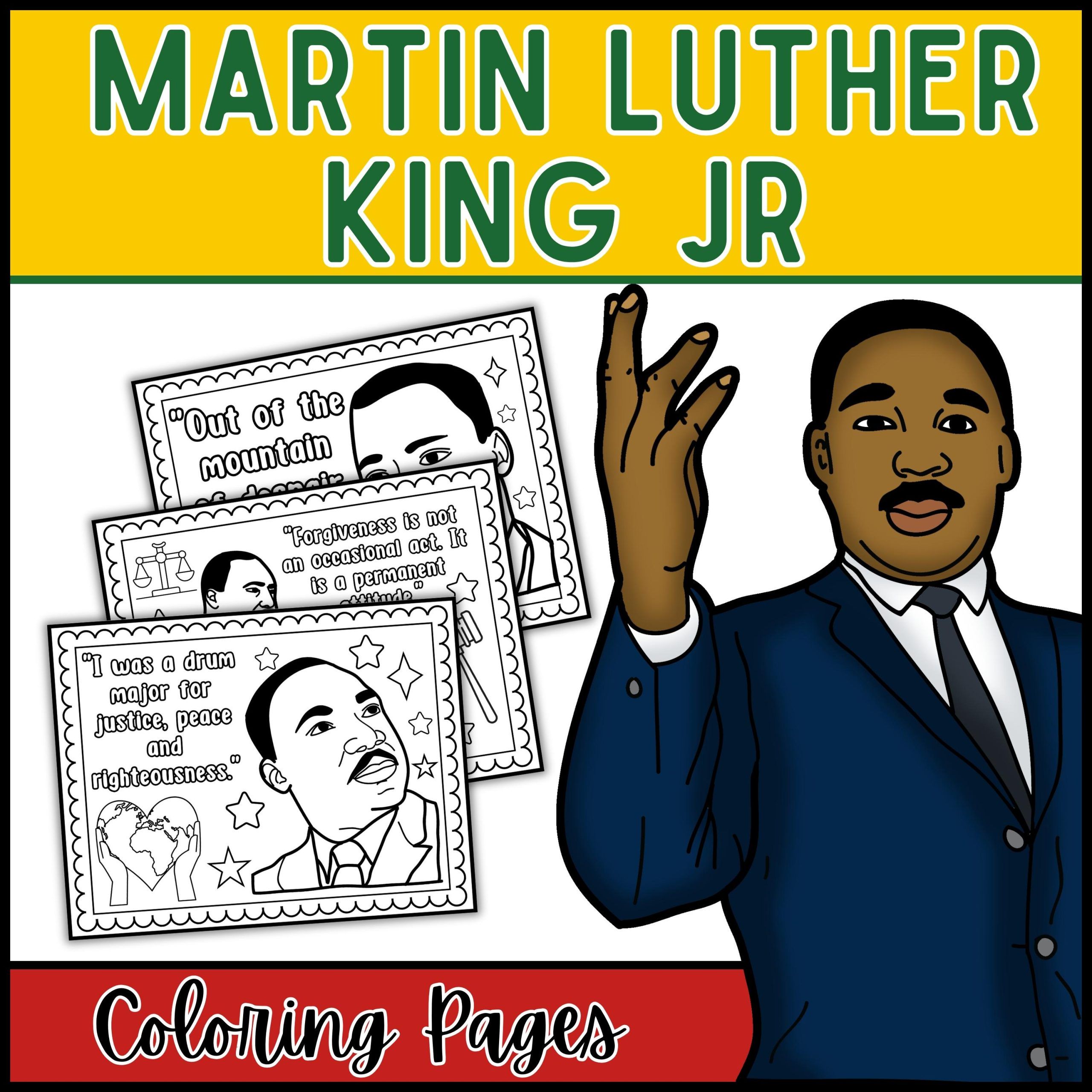 MLK coloring pages for Black History Month and MLK Day. Teaches equality and hope.