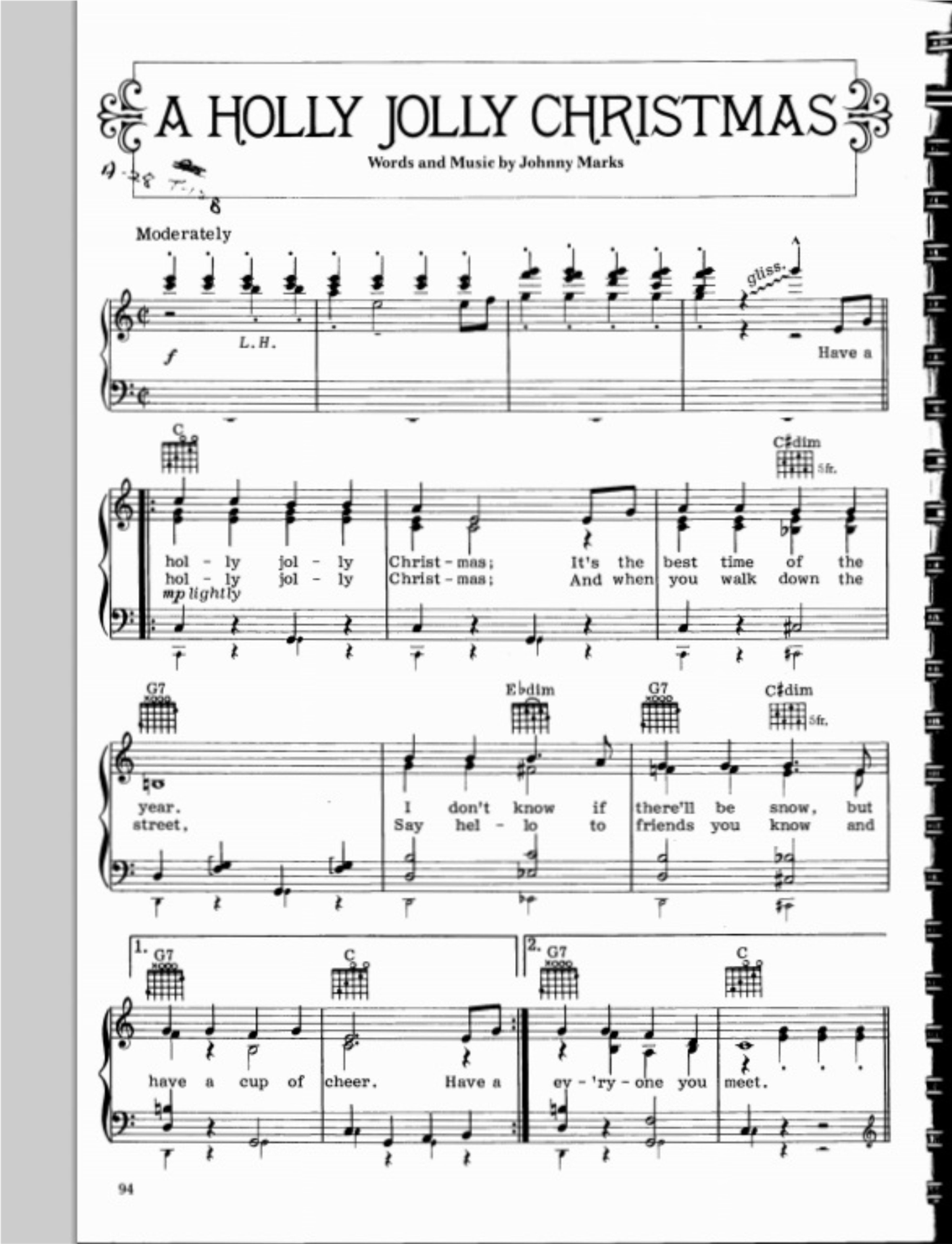 Christmas Piano Song Sheet