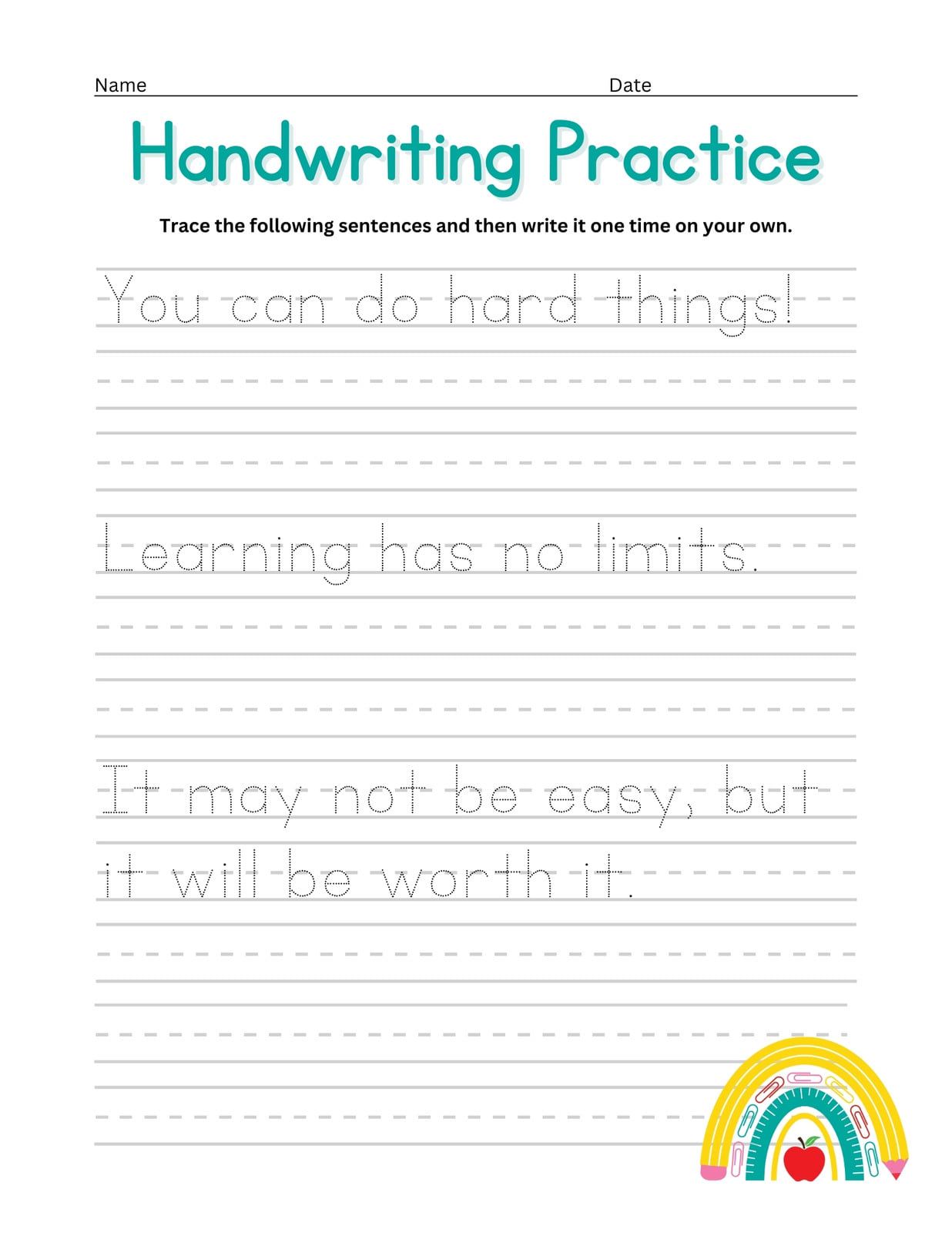 Free tool to create custom handwriting worksheets for kindergarten students.