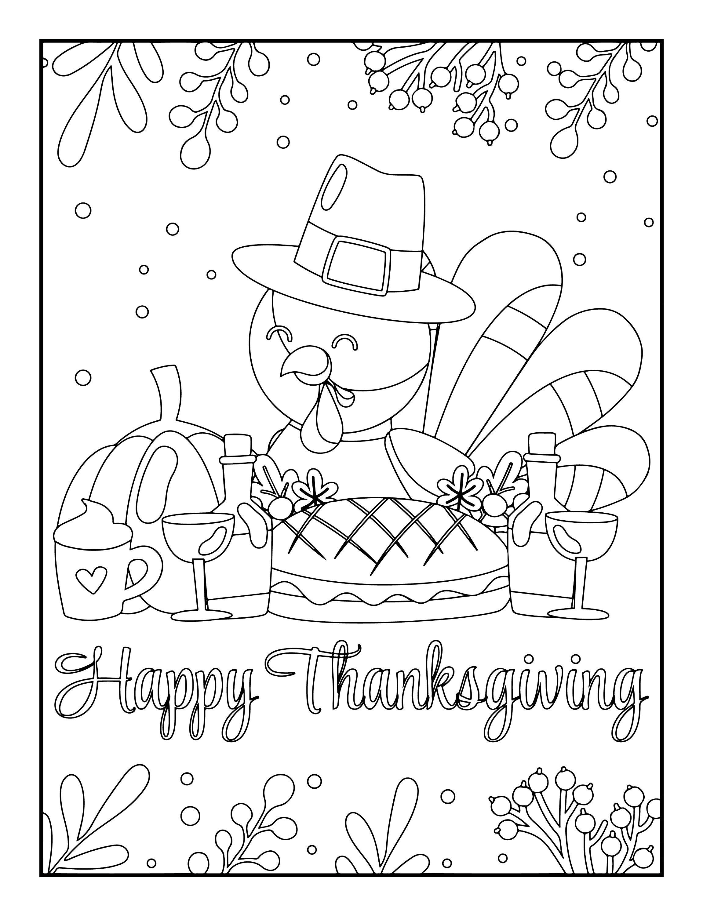 Festive Thanksgiving coloring sheet for both children and adults to enjoy.