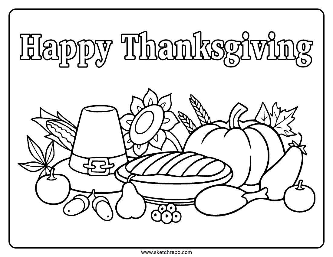 Color a Happy Thanksgiving sign for your family holiday dinner decor.