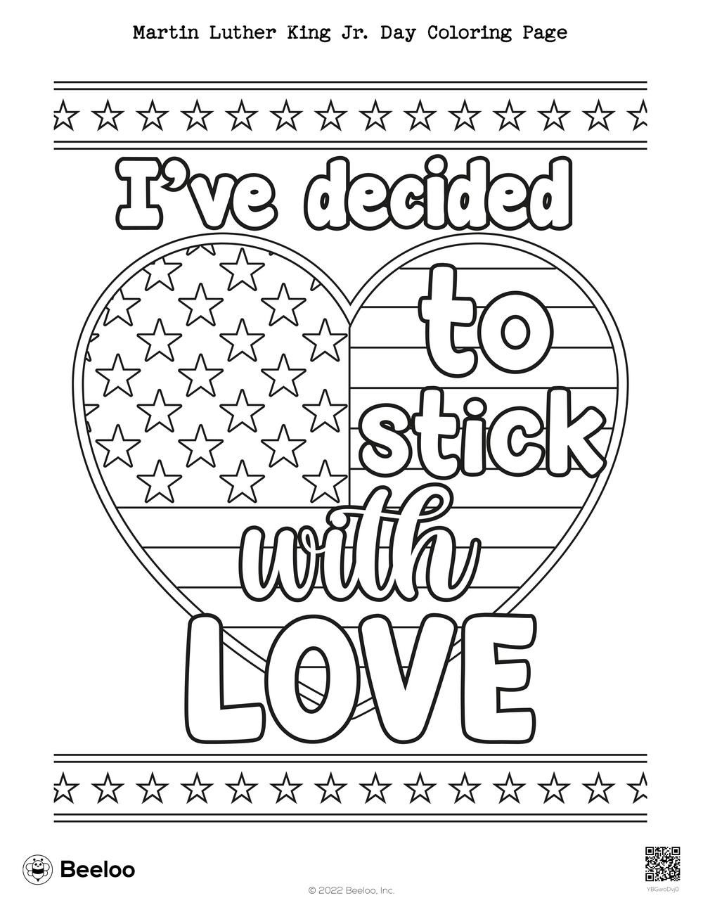 Martin Luther King celebration coloring page. Fits community and school events.