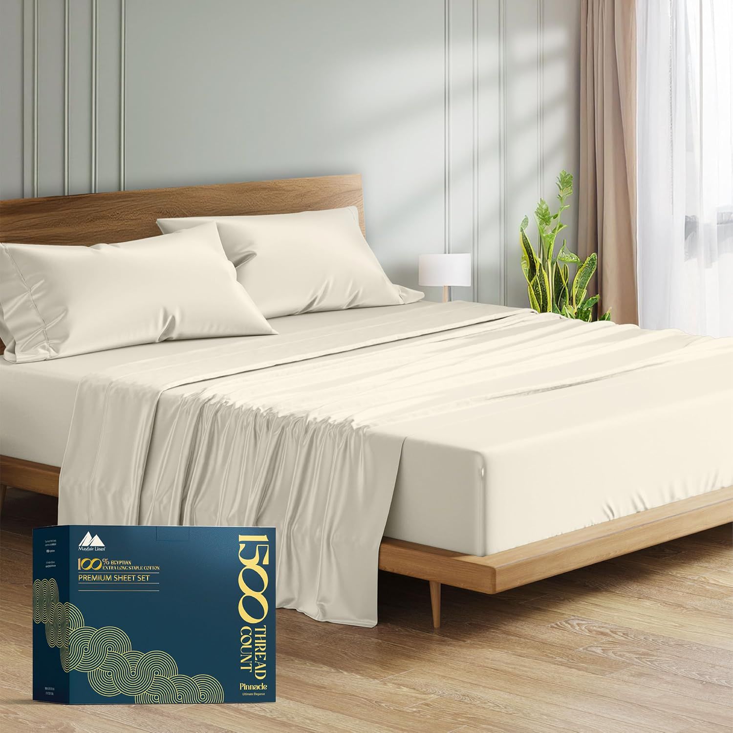 A 100 percent Egyptian cotton queen sheet set from Mayfair Linen with a smooth sateen feel, made for that crisp hotel style bed.