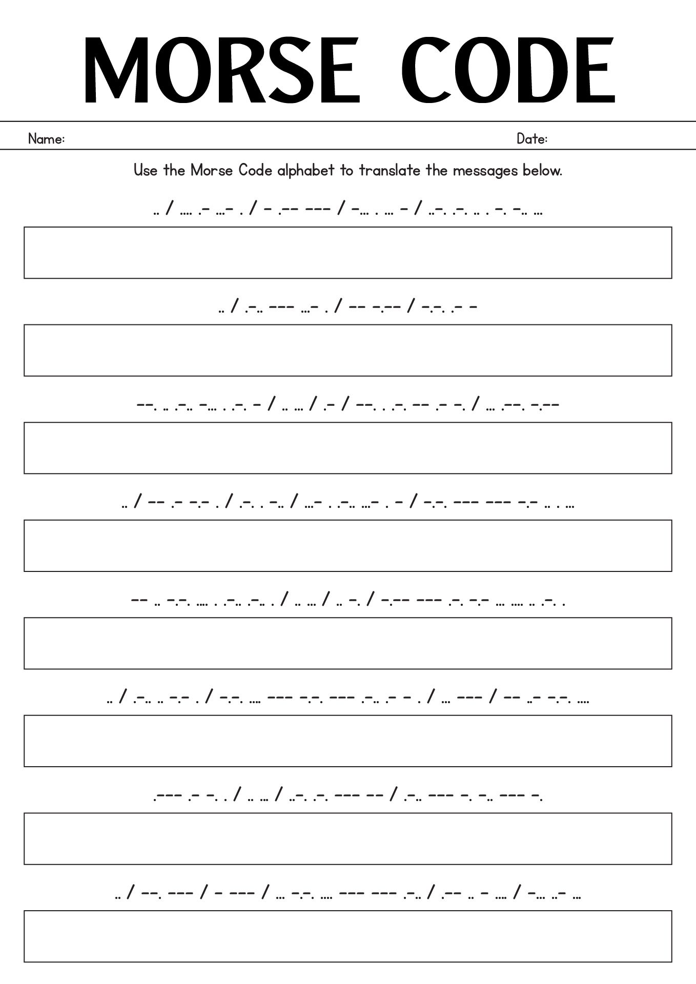 Morse Code Sheet
