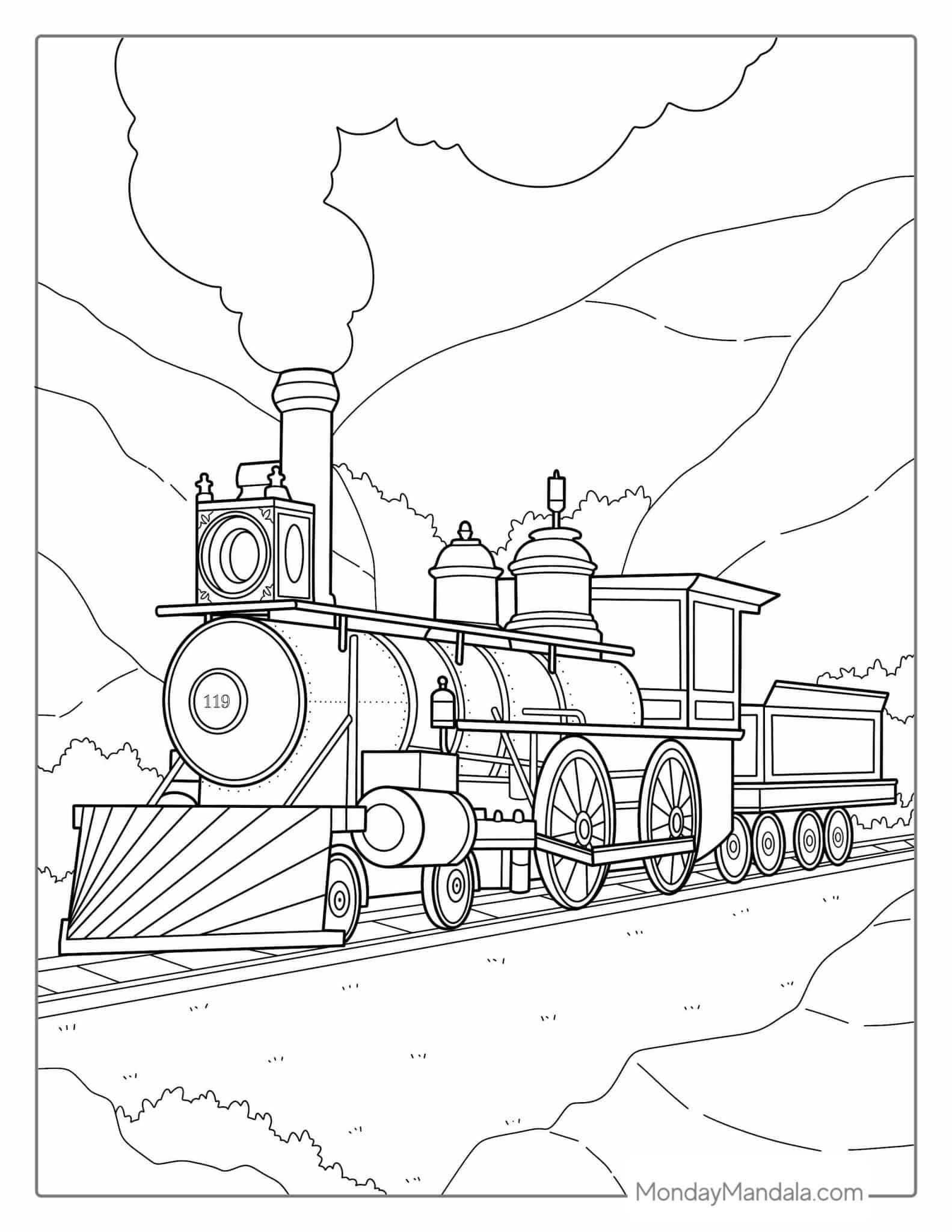 Great for young children, featuring a simple train outline for easy coloring practice.