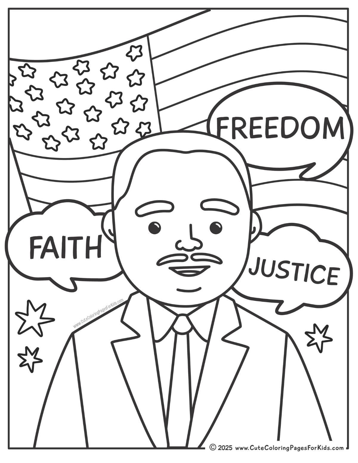 Printable MLK Jr coloring pages for 2025. Great for classrooms and homeschool.